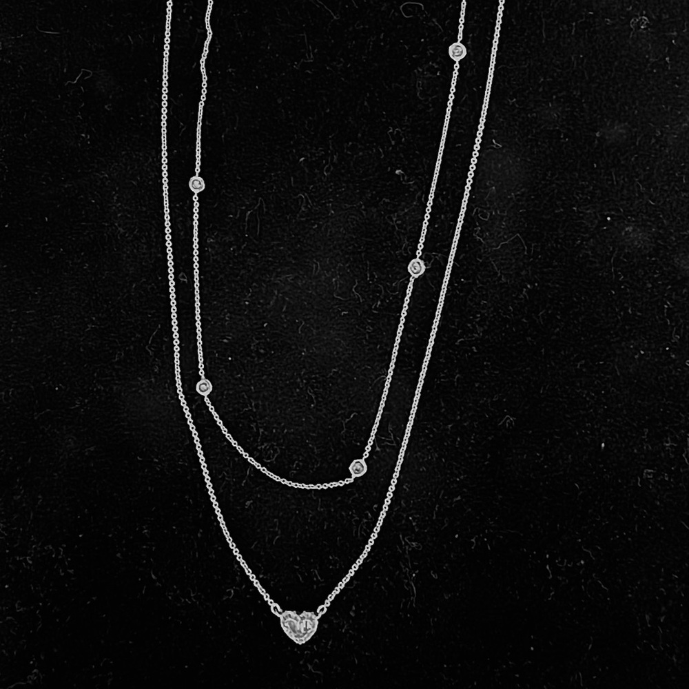 18K White Gold Natural Brazilian Diamond Necklaces (2) Heart & Bezel Set - Picture 2 of 10